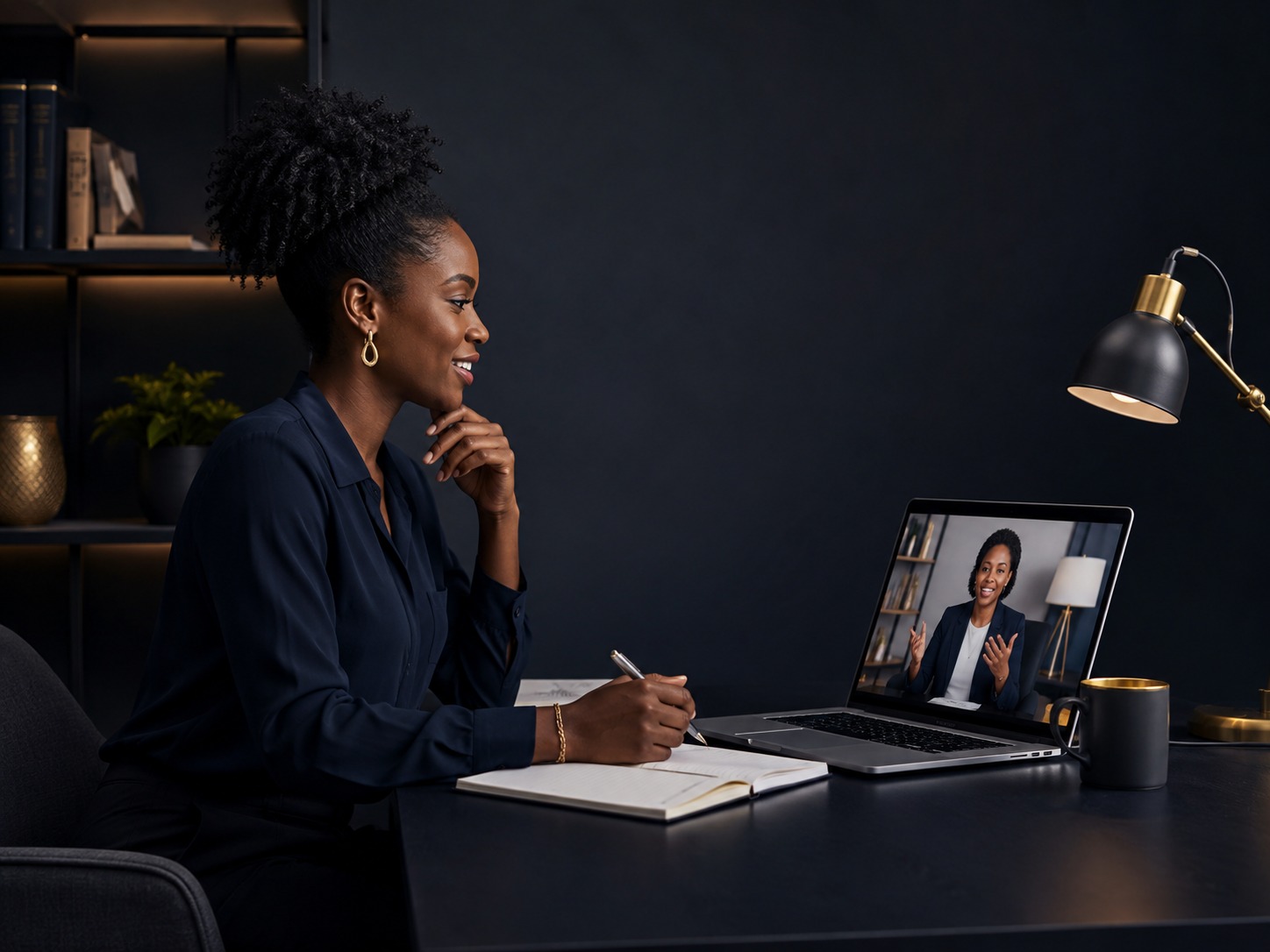 Professional woman on a virtual consultation call representing support questions